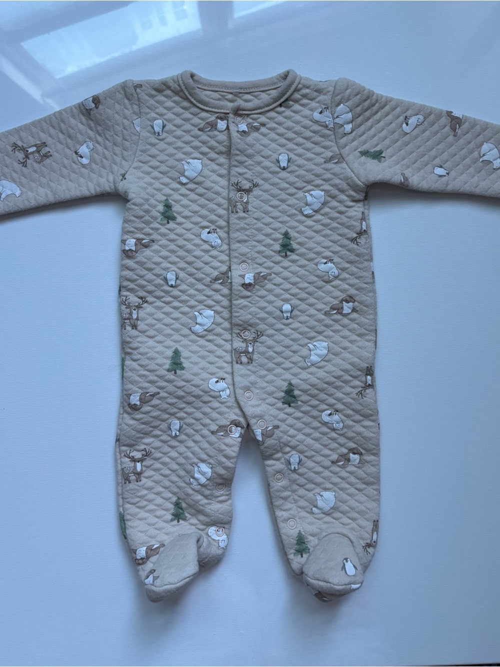 Neutral Woodland Quilted Footed One-Piece - Chickpea 3m